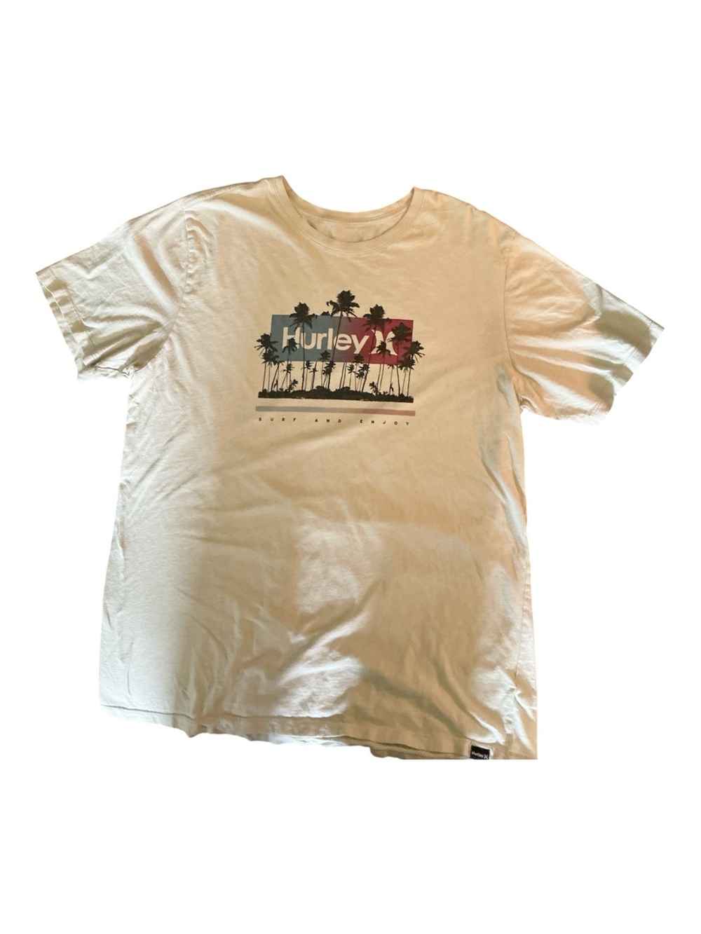 Hurley Cream Tee with Blue and Red Palm Graphic